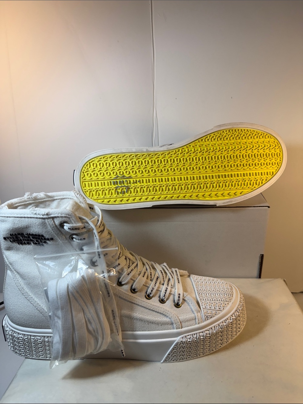 Marc Jacobs Men’s White High-Top Canvas Sneakers with Extra Laces